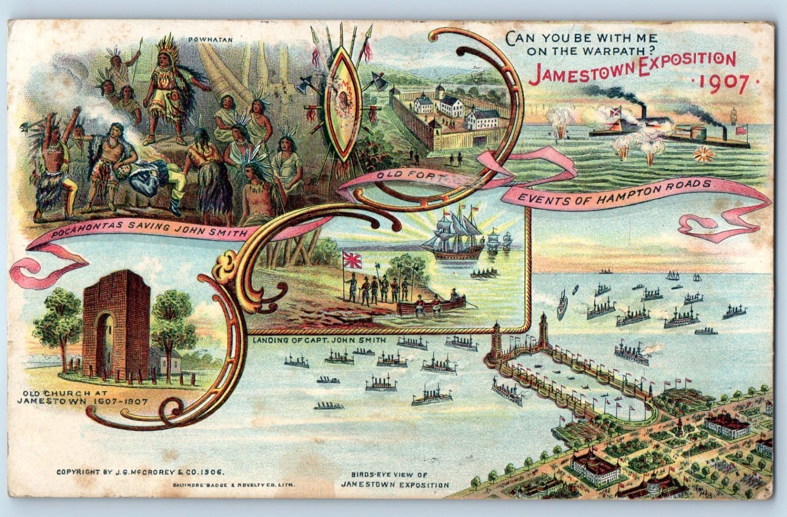 1907 Jamestown Virginia Vintage Postcard Can You Be With Me Warpath Exposition