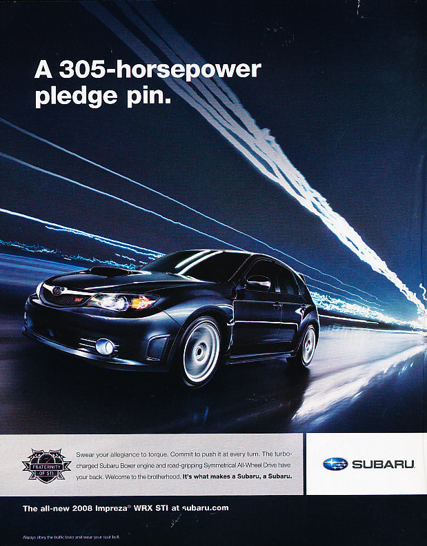 2008 Subaru Impreza WRX STI 305hp -  Original Advertisement Print Art Ad A48-B