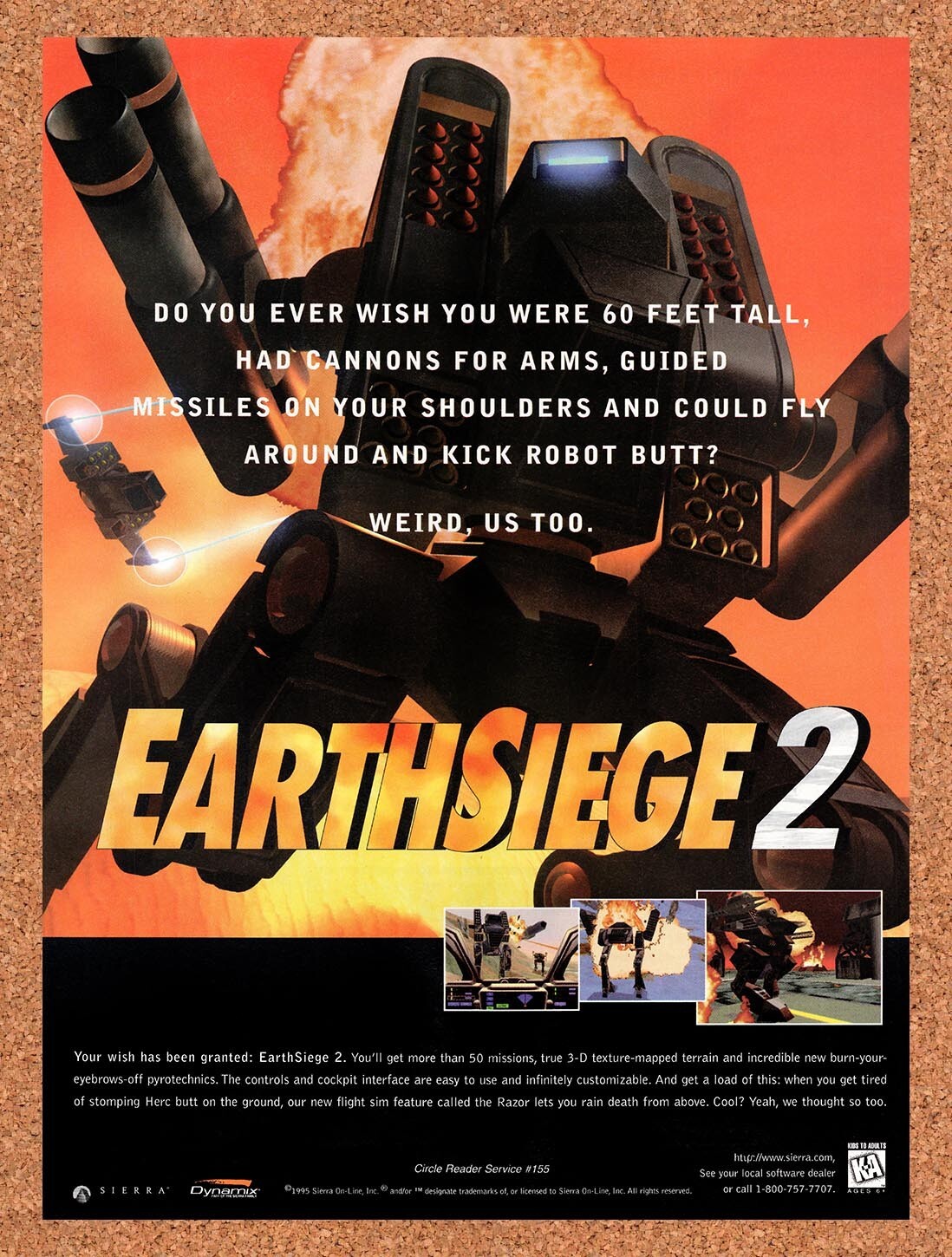 1995 Earthsiege 2 PC Original Advertisement / Retro Wall Art v1
