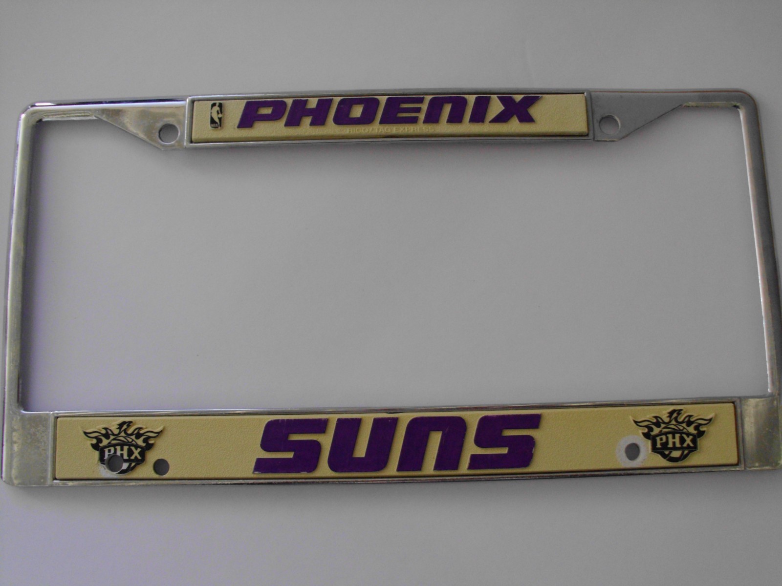 PHOENIX SUNS NBA METAL CHROME LICENSE PLATE FRAME 1990\'s Good Used Condition.