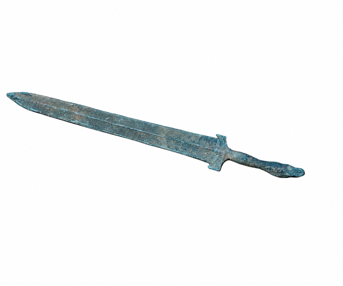 Ancient Chinese Bronze Sword Dagger Han Style Dragon Head Hilt Green Patina Art