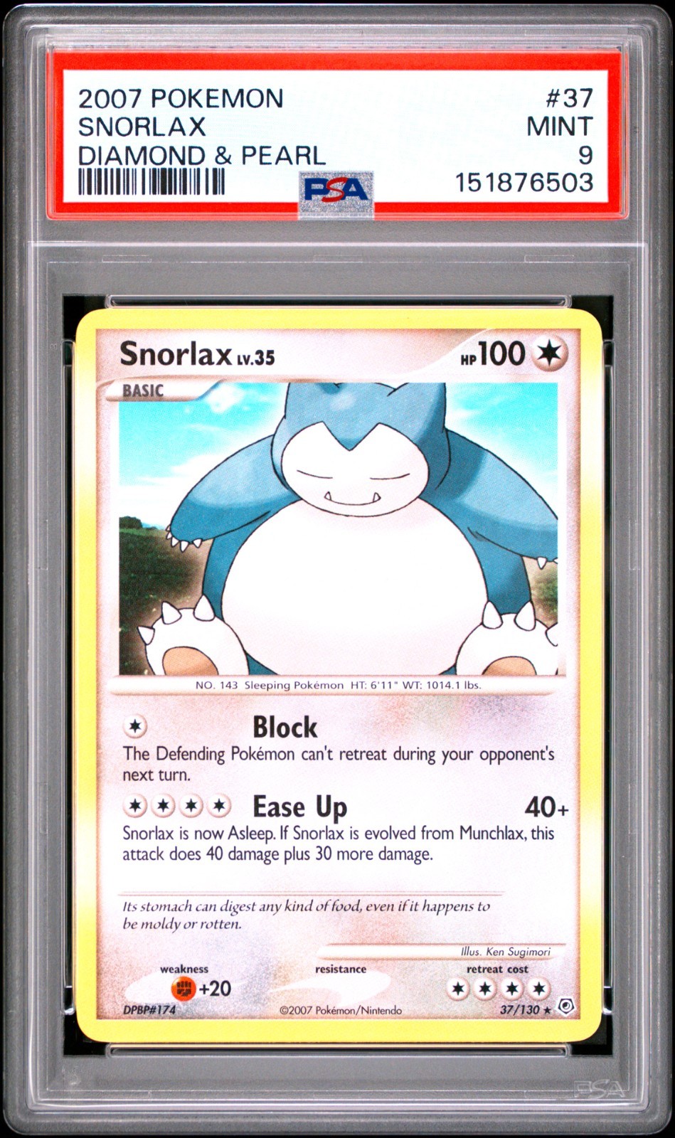 PSA 9 Snorlax 2007 Diamond & Pearl Non holo 37/130