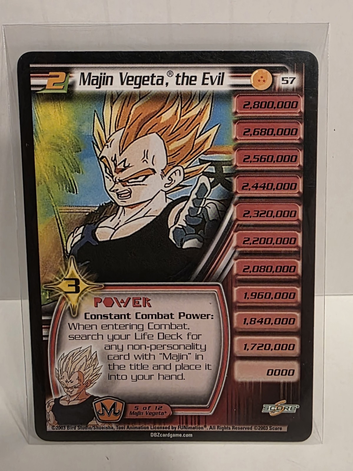 Score 2003 Dragon Ball Z CCG Majin Vegeta, the Evil #57 Power Card