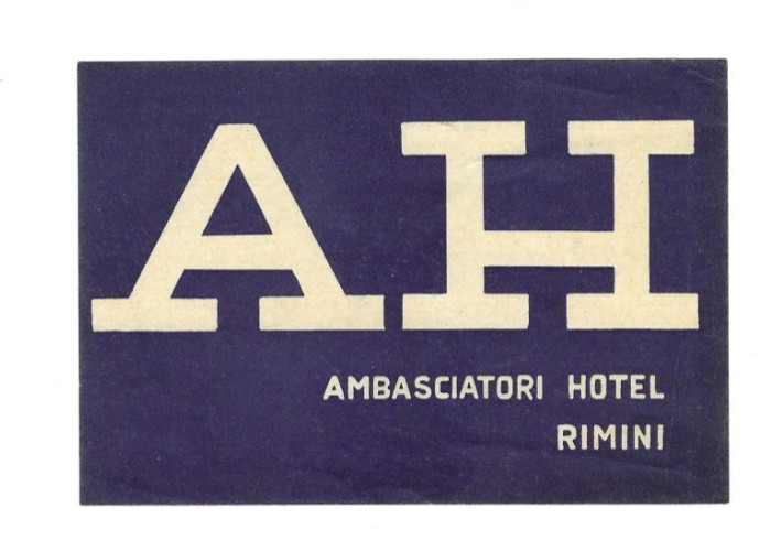 Hotel Luggage Label Ambasciatori Hotel Rimini Italy unused (P153)