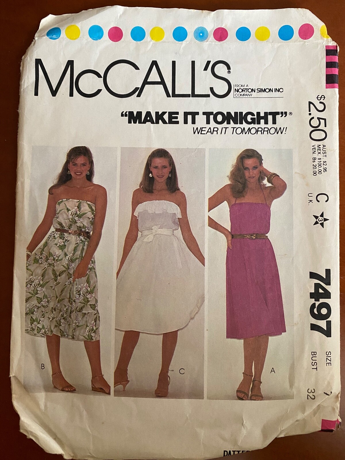 Vintage McCalls 7497 Make Tonight Wear it Tomorrow 3 Dress Styles Pattern Sz 7
