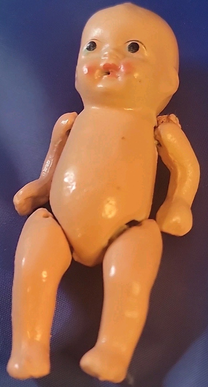 Antique Baby Doll Bisque Miniature Jointed Fig. Painted JAPAN 3.5