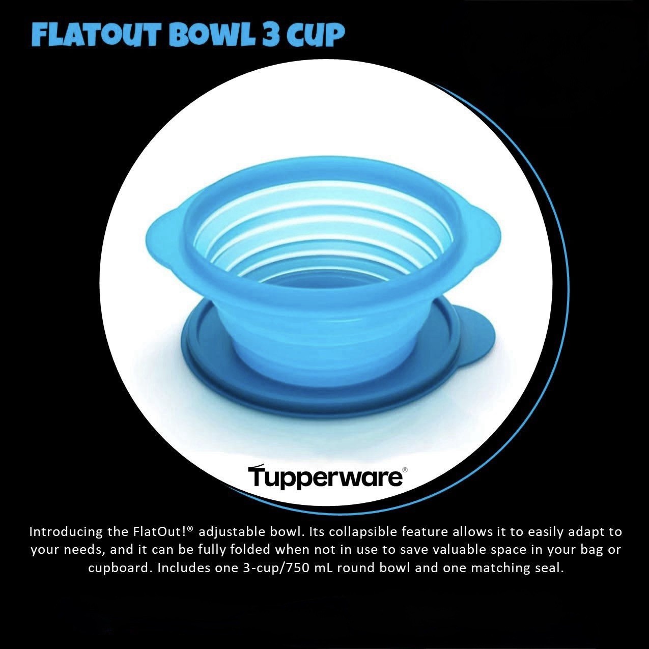 Tupperware Flatout Collapsible Bowl 700ml Turquoise Blue Brand New