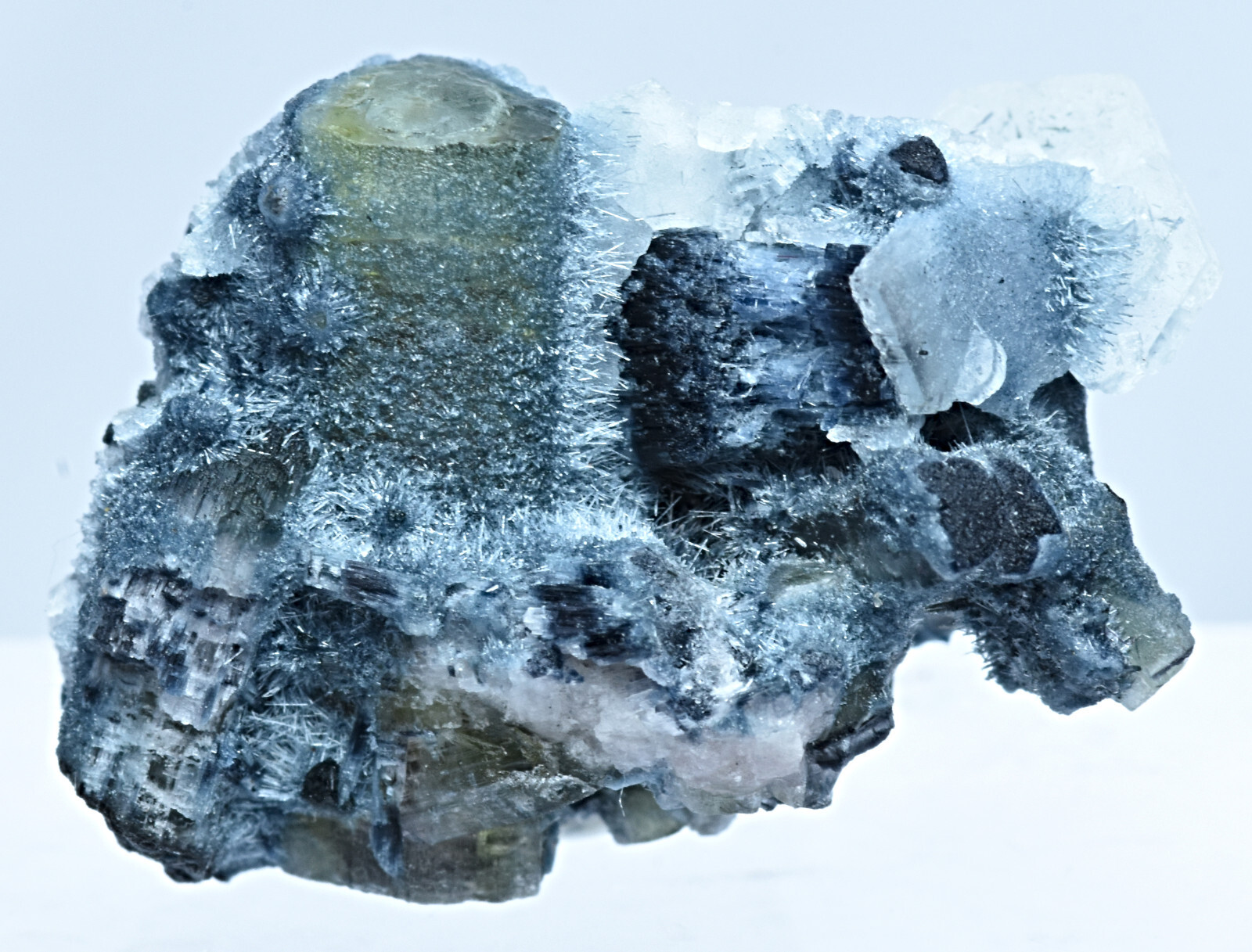 Unusual Vorobyevite Beryl Rosterite Crystal Cluster with Tourmaline 29 Carat