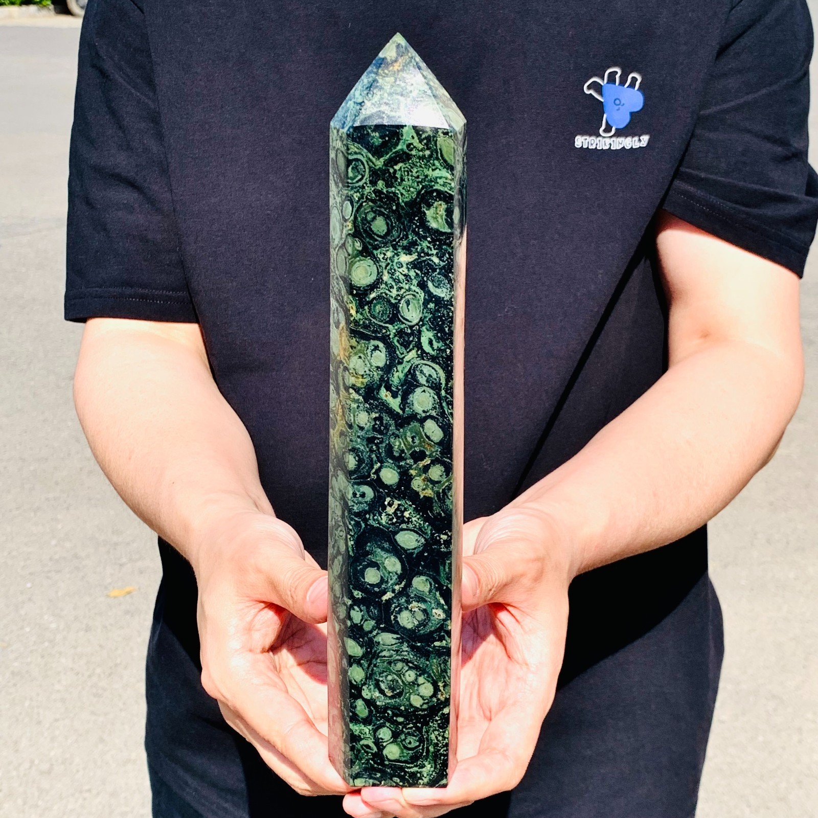 2.53LB Natural green Kambaba jasper obelisk quartz crystal Wand Point Healing