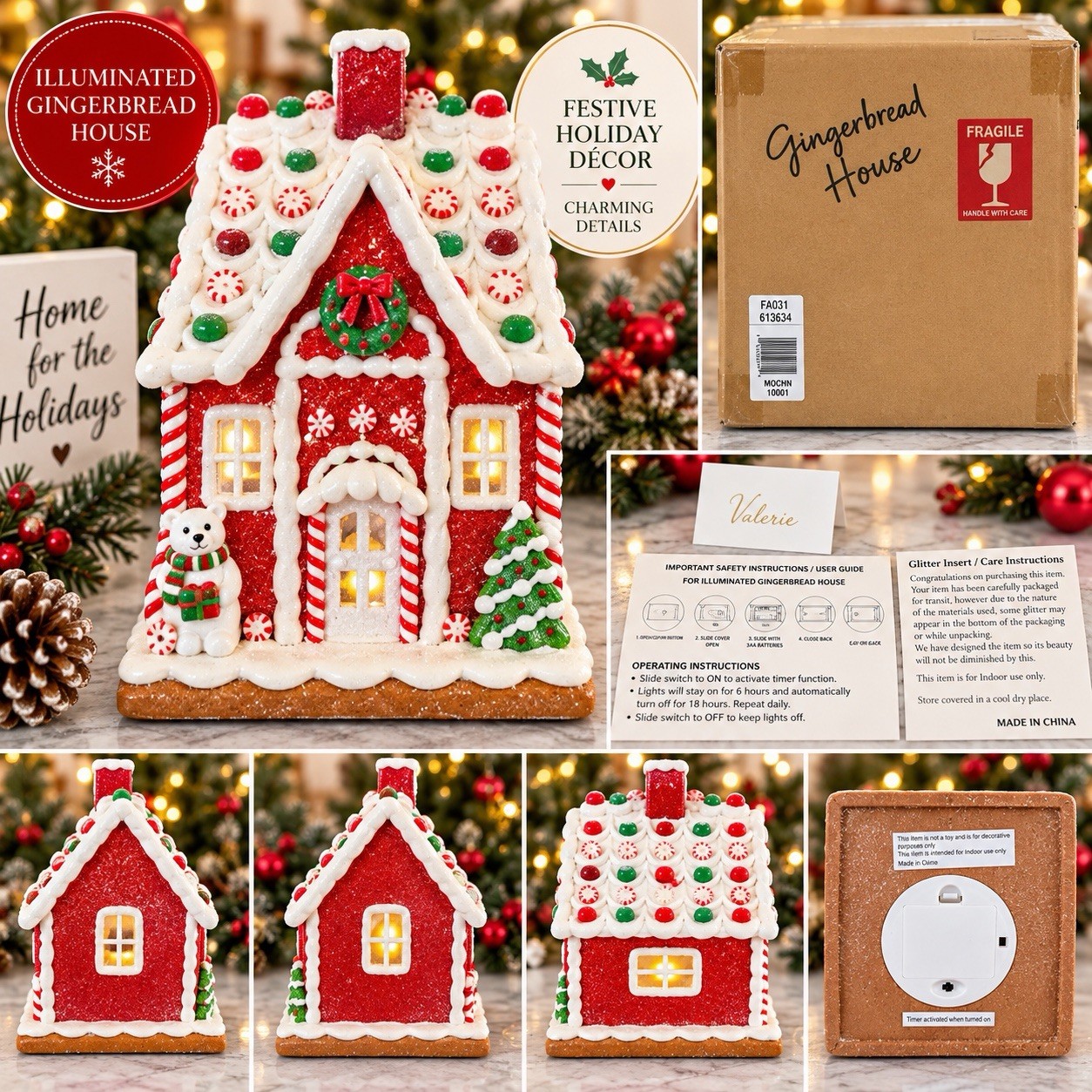 Valerie Parr Hill Illuminated Gingerbread House Christmas Decor 11” Lighted (2)