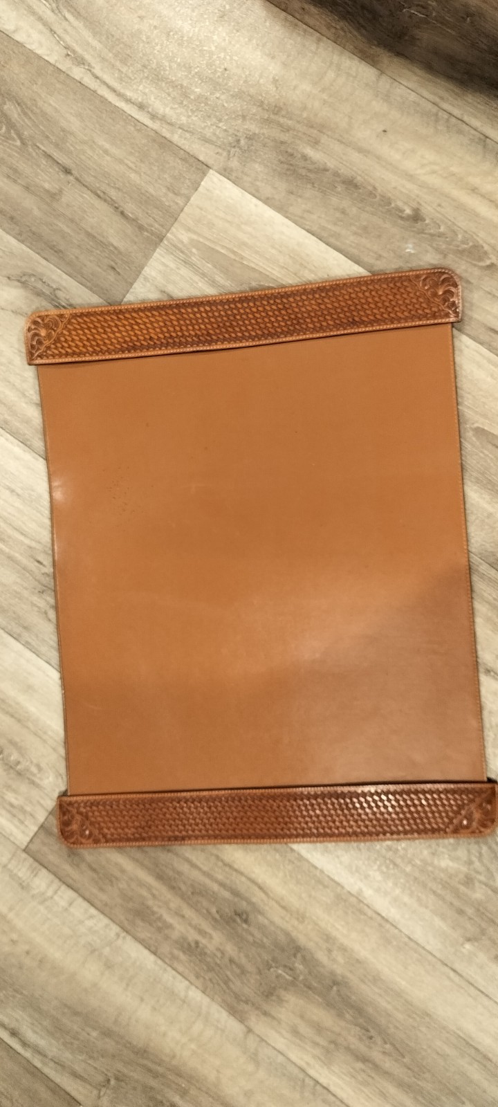 Vintage Western Style Tooled Leather Desk Blotter Writing Pad – Basket Weave...