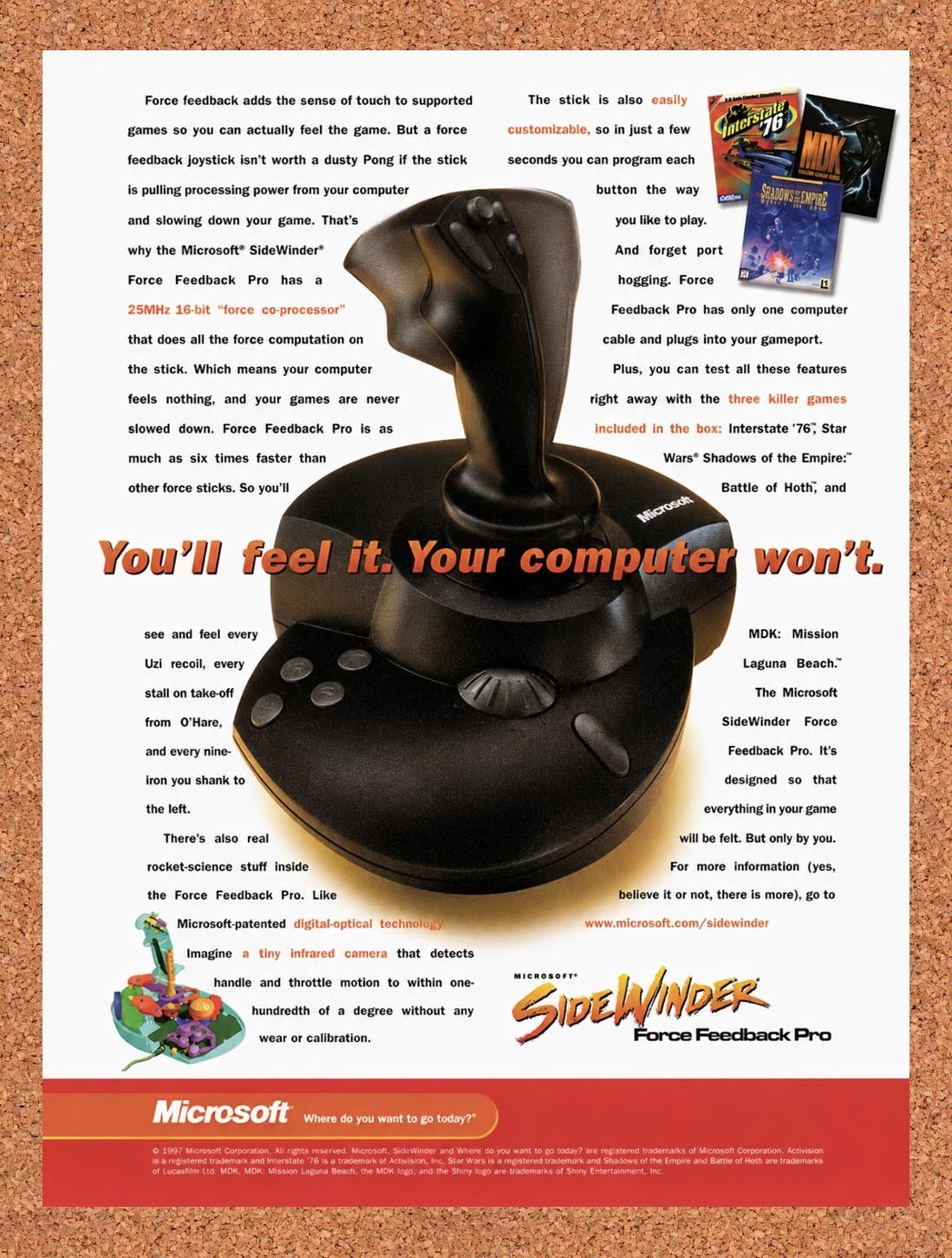 1997 Microsoft Sidewinder Force Feedback Pro Joystick Original Ad / Promo v1