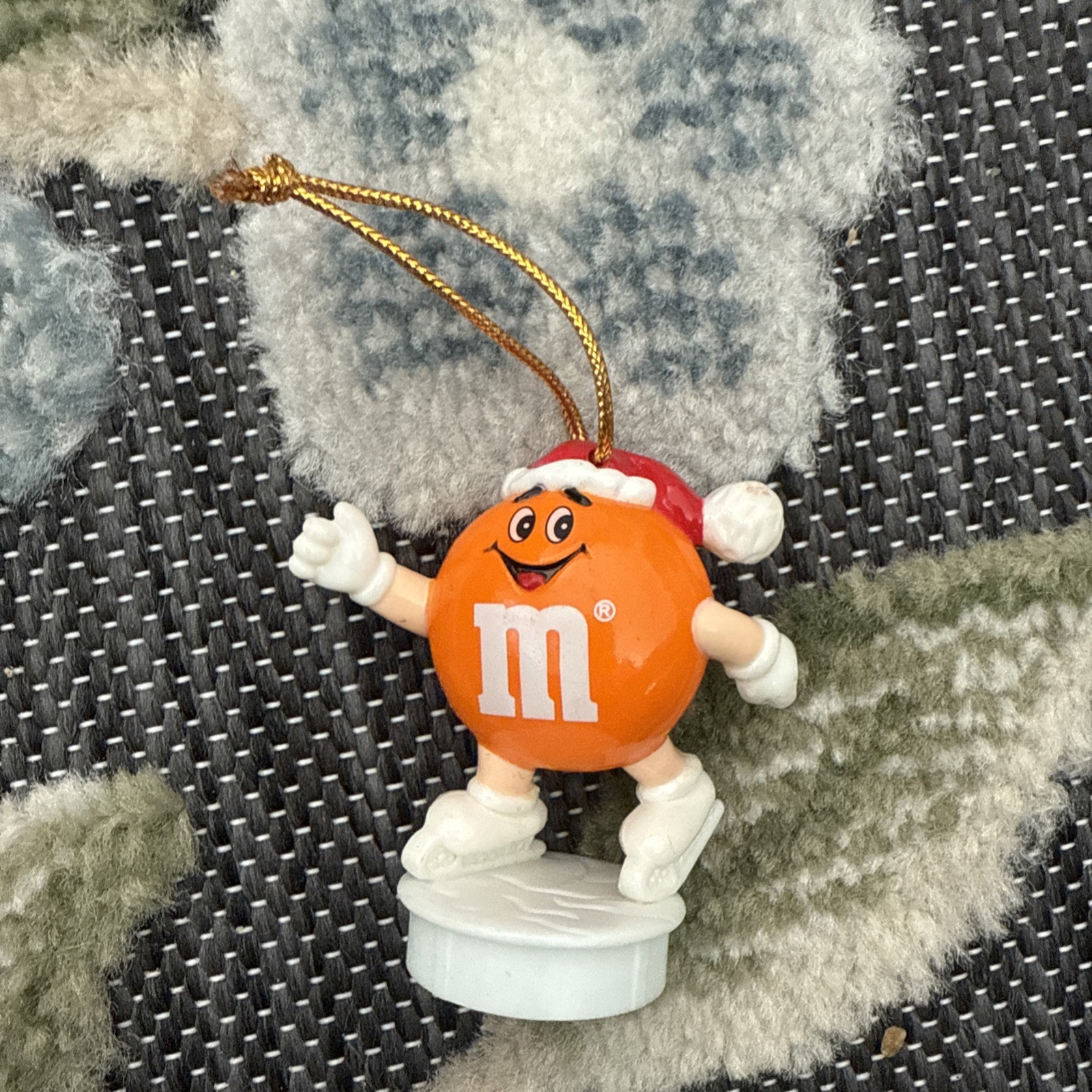 M&M's Orange Christmas Candy Character Ornament Figure Santa Hat 1990 Holiday