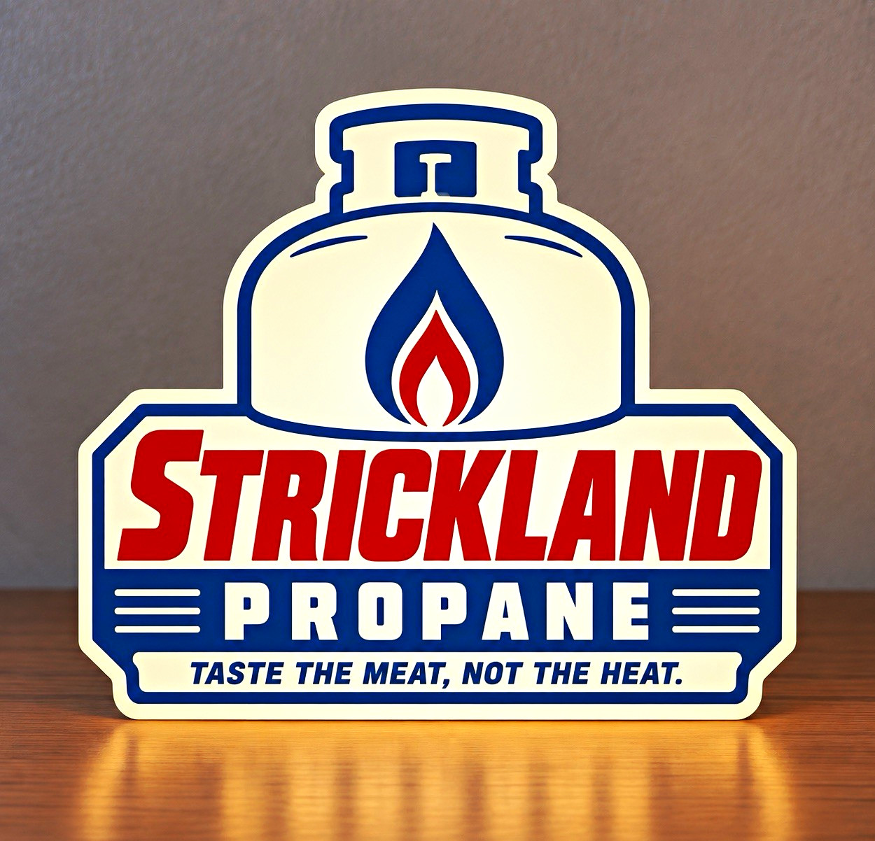 King of the Hill Strickland Propane LED LightBox Display - Taste The Meat