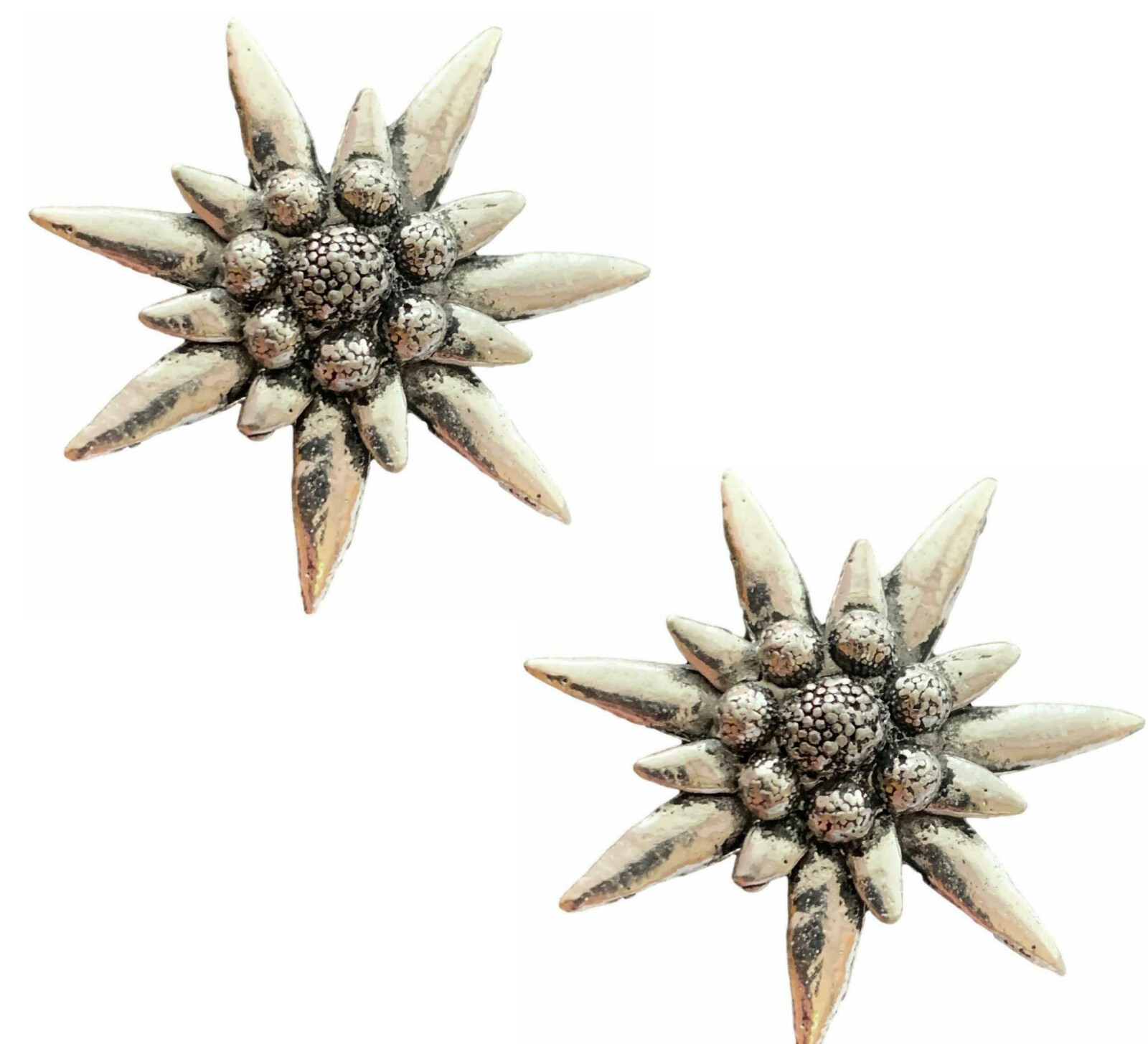 2 x Large Edelweiss Handcrafted From English Pewter Pin Badges TSB-C1
