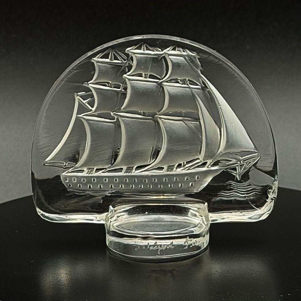 Vintage Lalique France Caravelle Sailing Ship CHIPPED Crystal Frosted 2.5