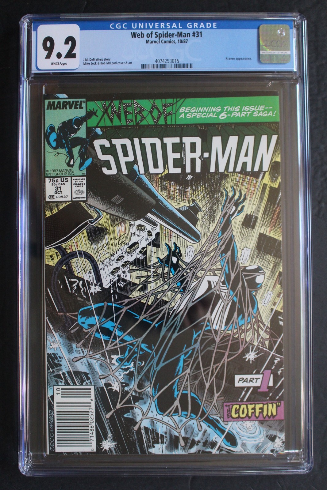 WEB OF SPIDER-MAN #31 KRAVEN LAST HUNT Begins Sony MOVIE 1987 MIKE ZECK CGC 9.2