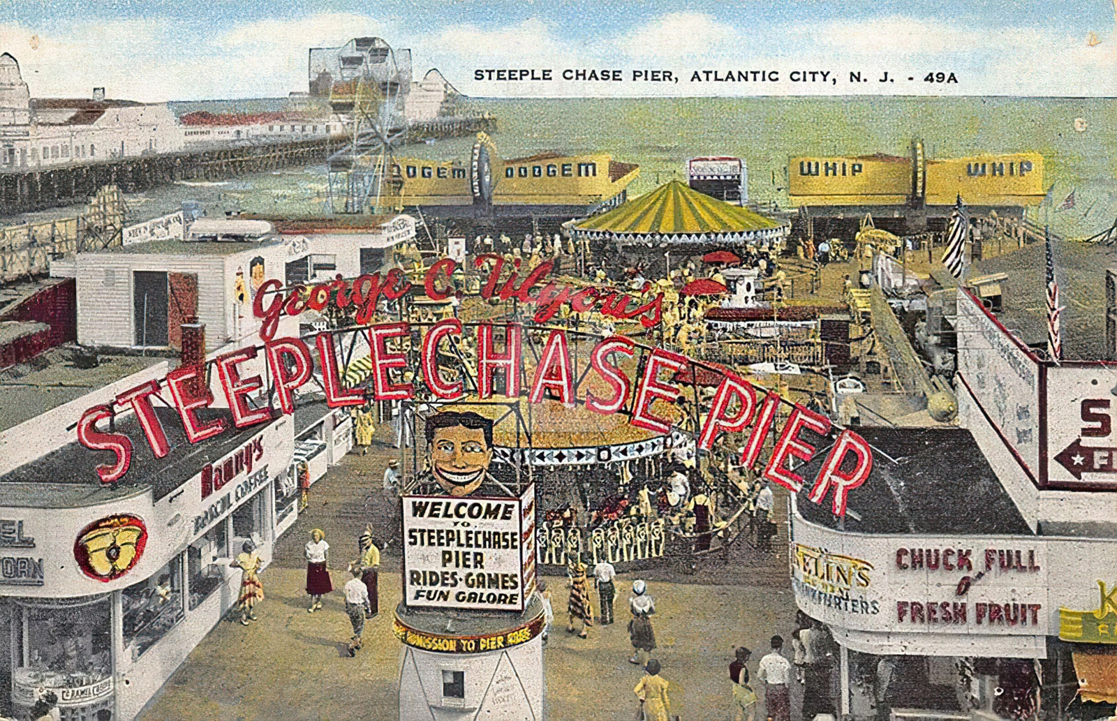 Atlantic City NJ New Jersey Steeple Chase Pier Wide View Postcard Copy