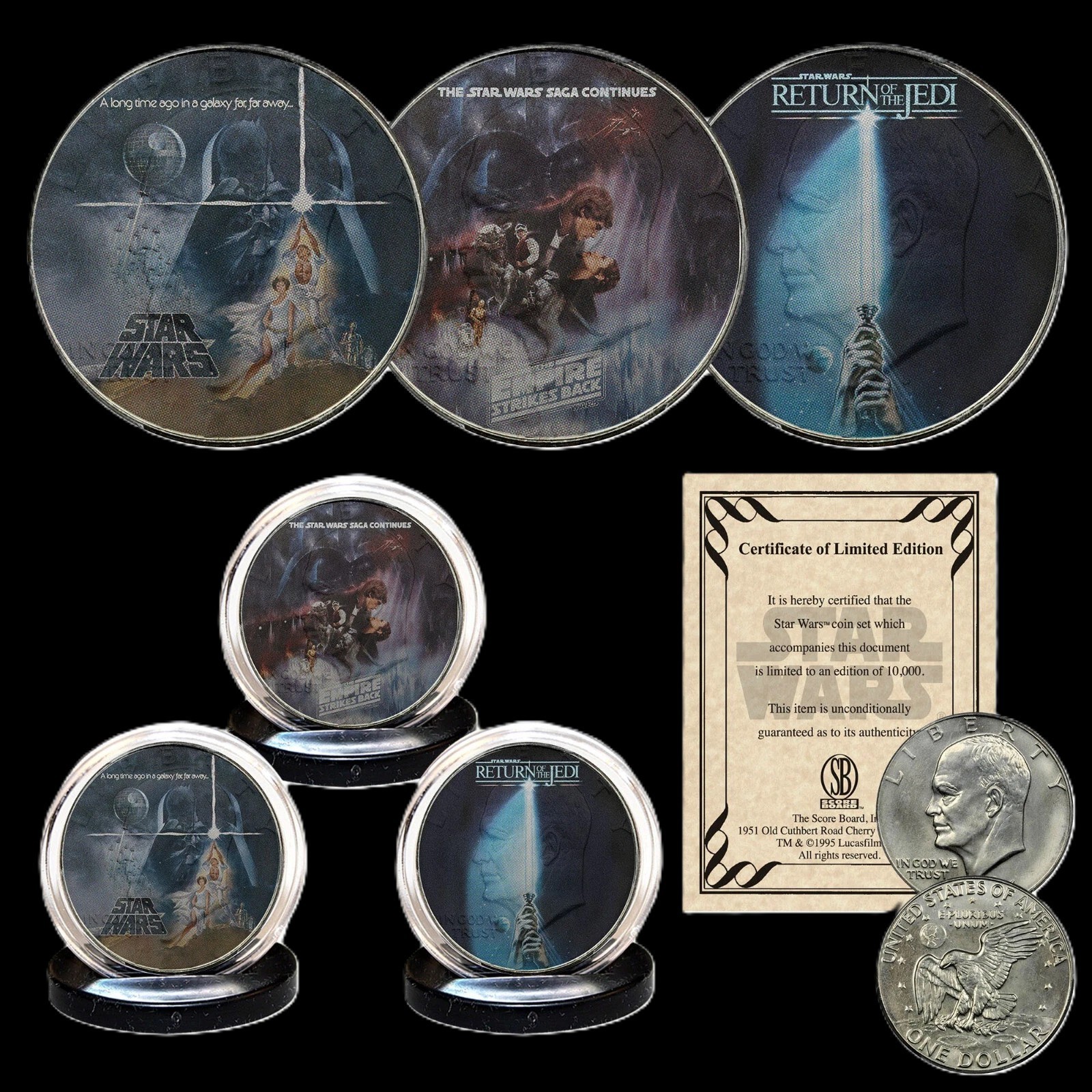 Star Wars Trilogy Original Movies 3-Coin Set. 3 x 1971 IKE U.S $1 Dollar Coins.
