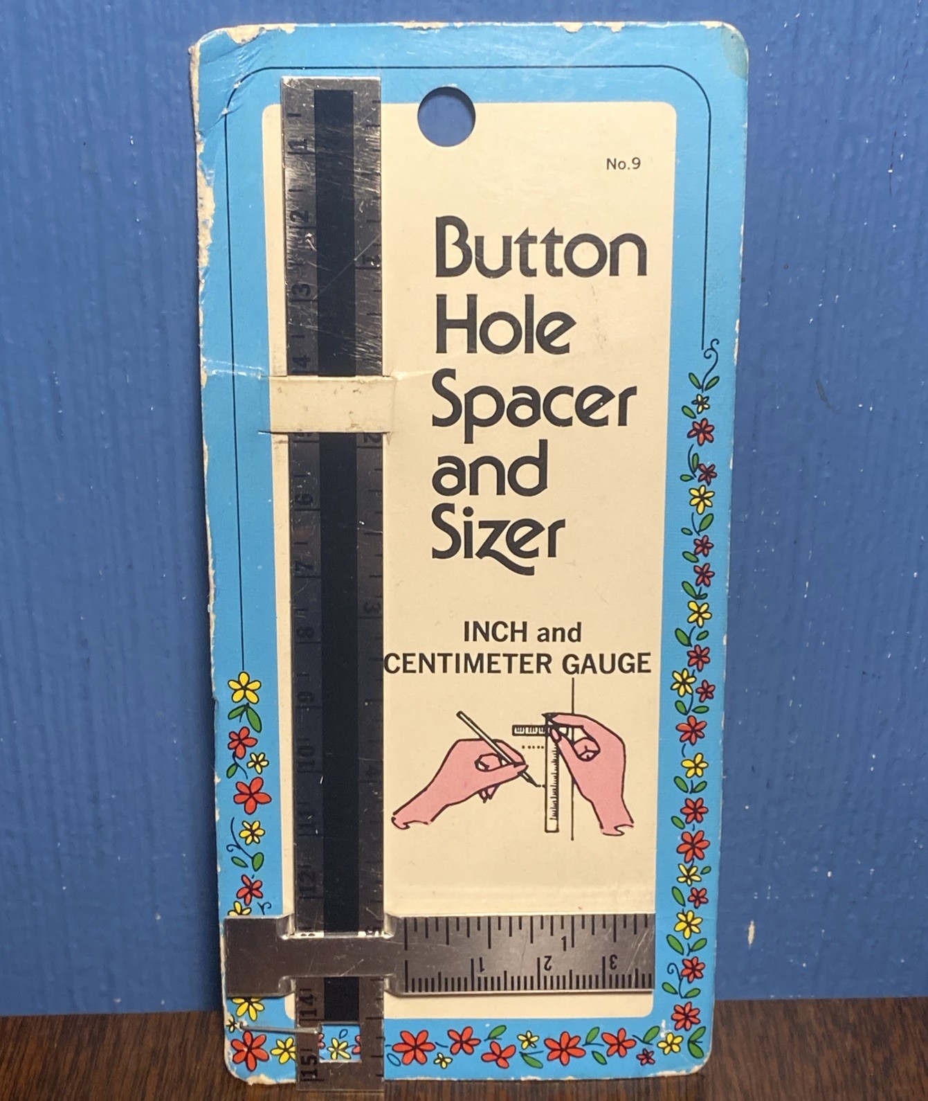 VINTAGE Button Hole Spacer & Sizer Ruler Sewing Tool W.H. Collins Metal, NEW NOS