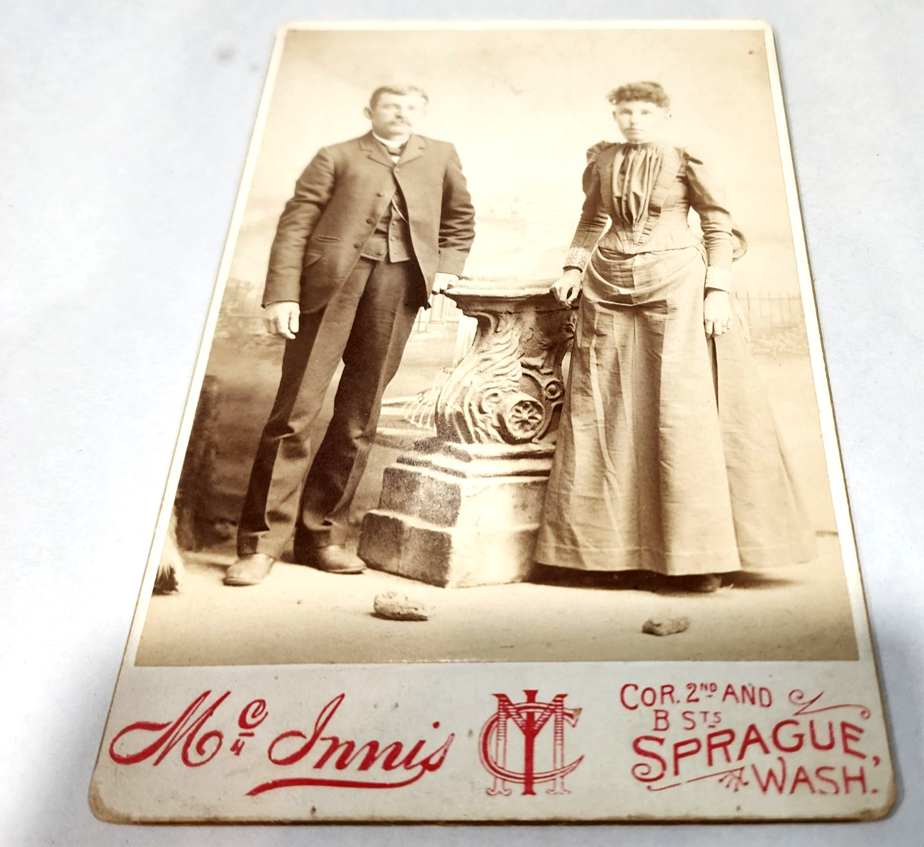 Antique 1891 Wedding Photo Clarence Lettie McInnis Studio Sprague Washington WA