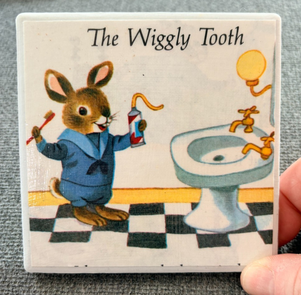 Vintage Richard Scarry The Wiggly Tooth Art Tile Bunny Childrens Book Decor