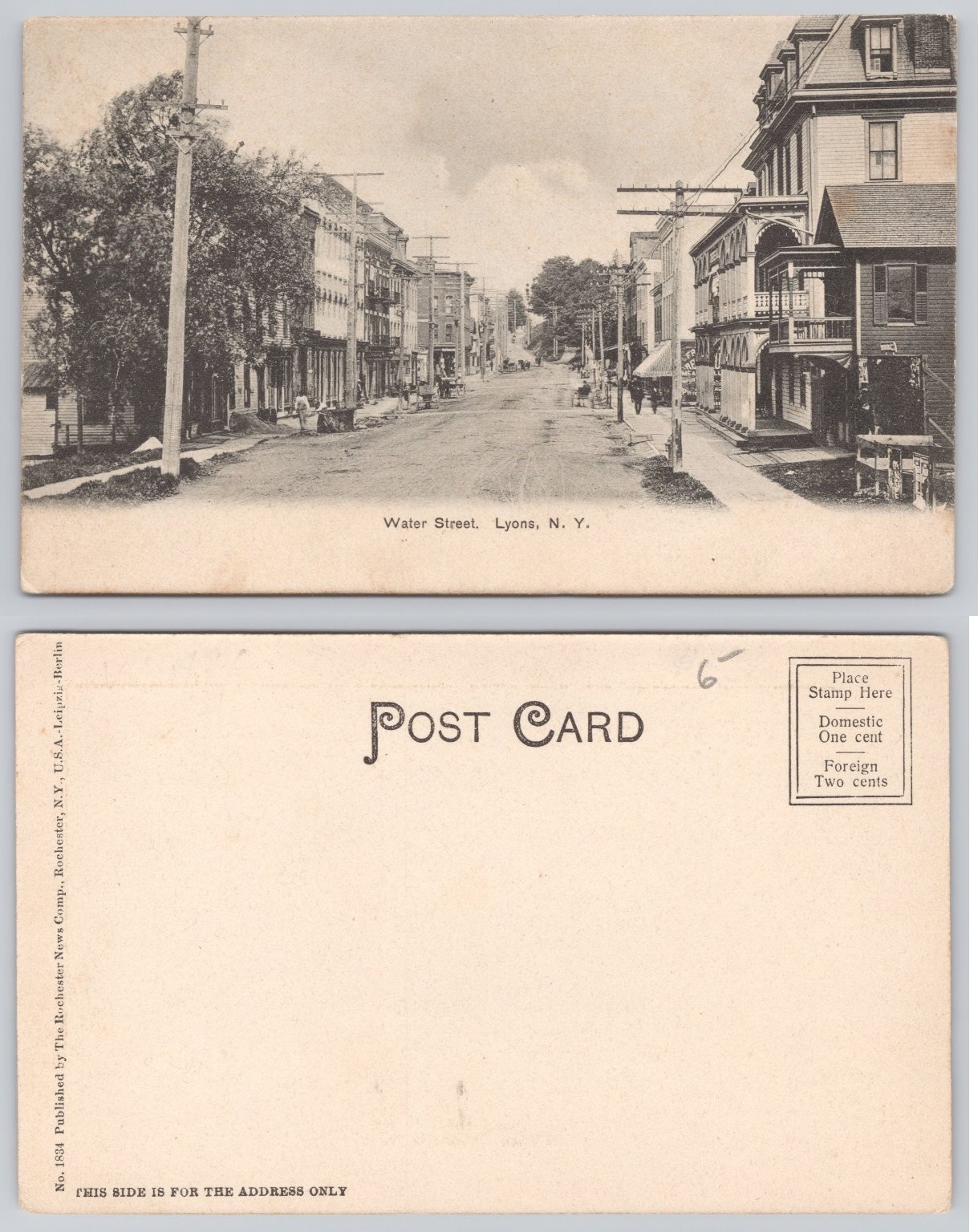 Vintage Water Street Lyons NY Postcard Early 1900s Rochester News Comp.