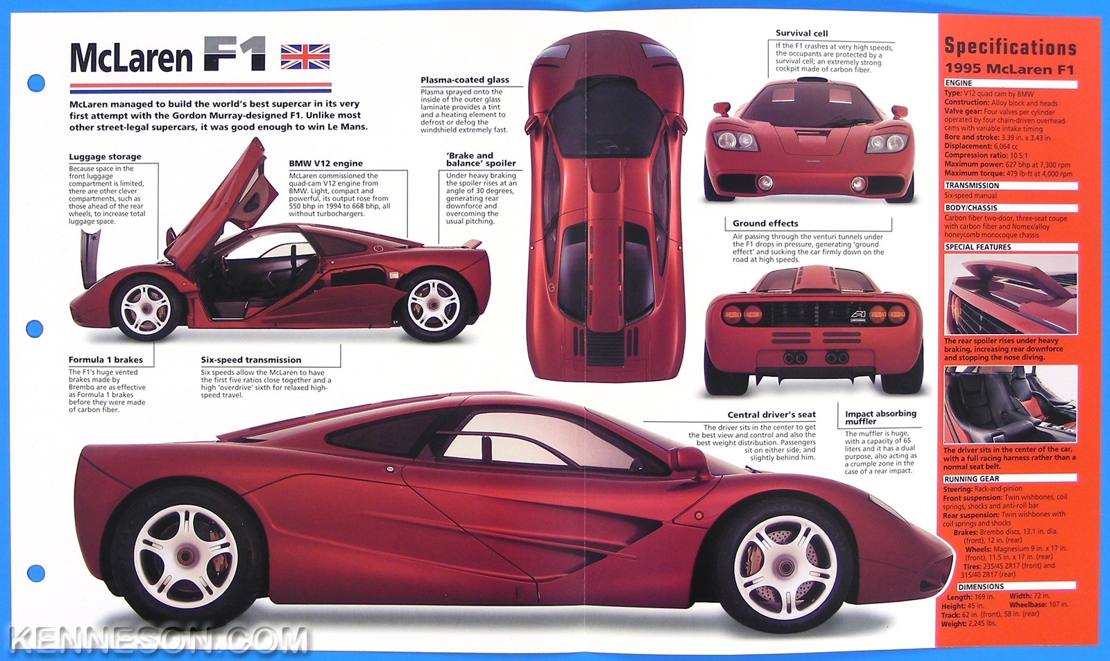 McLaren F1 UK 1992-1997 Spec Sheet Brochure Poster IMP Hot Cars Group 1 #2