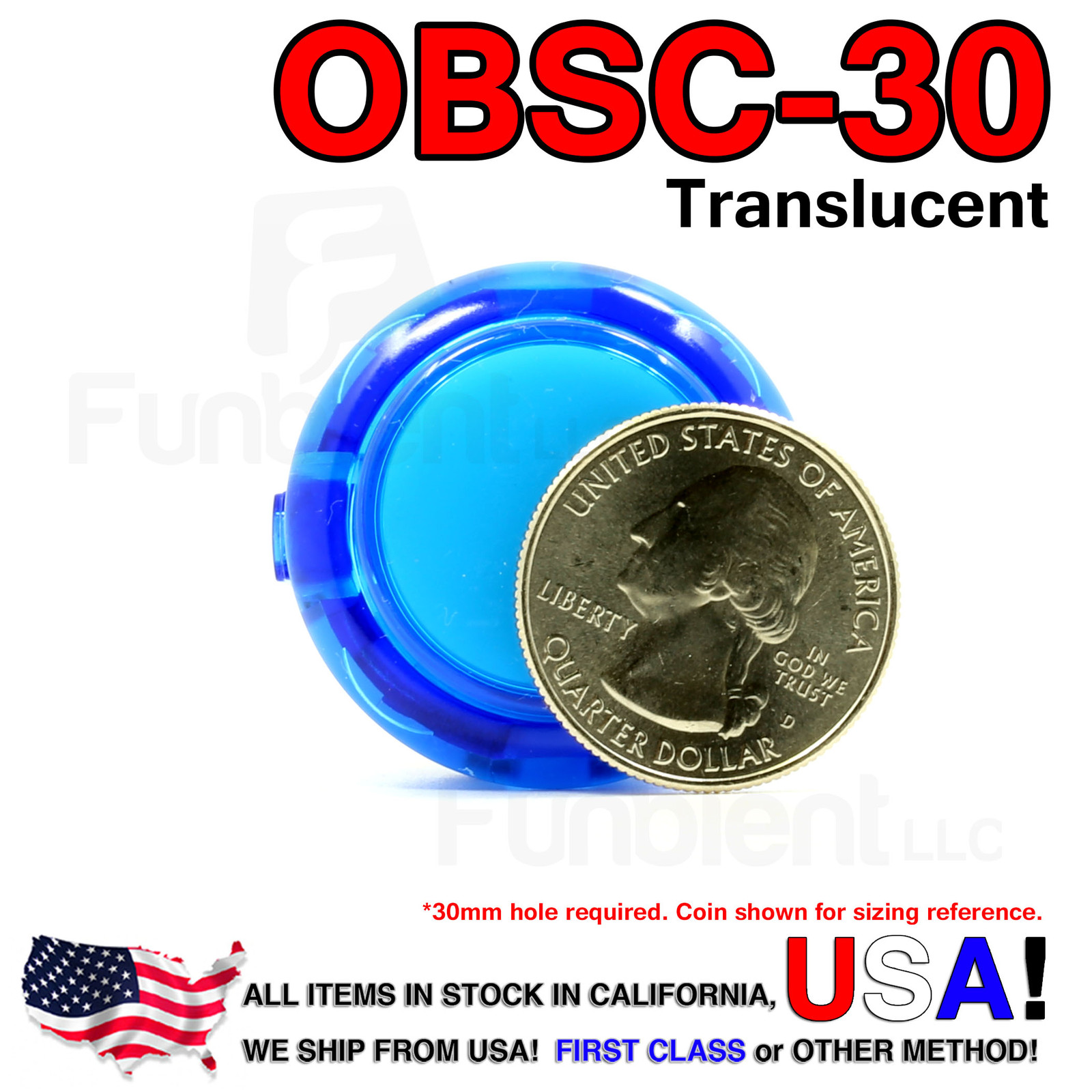 Sanwa Original OBSC-30 Blue Translucent Push Button JAMMA guitar killswitch