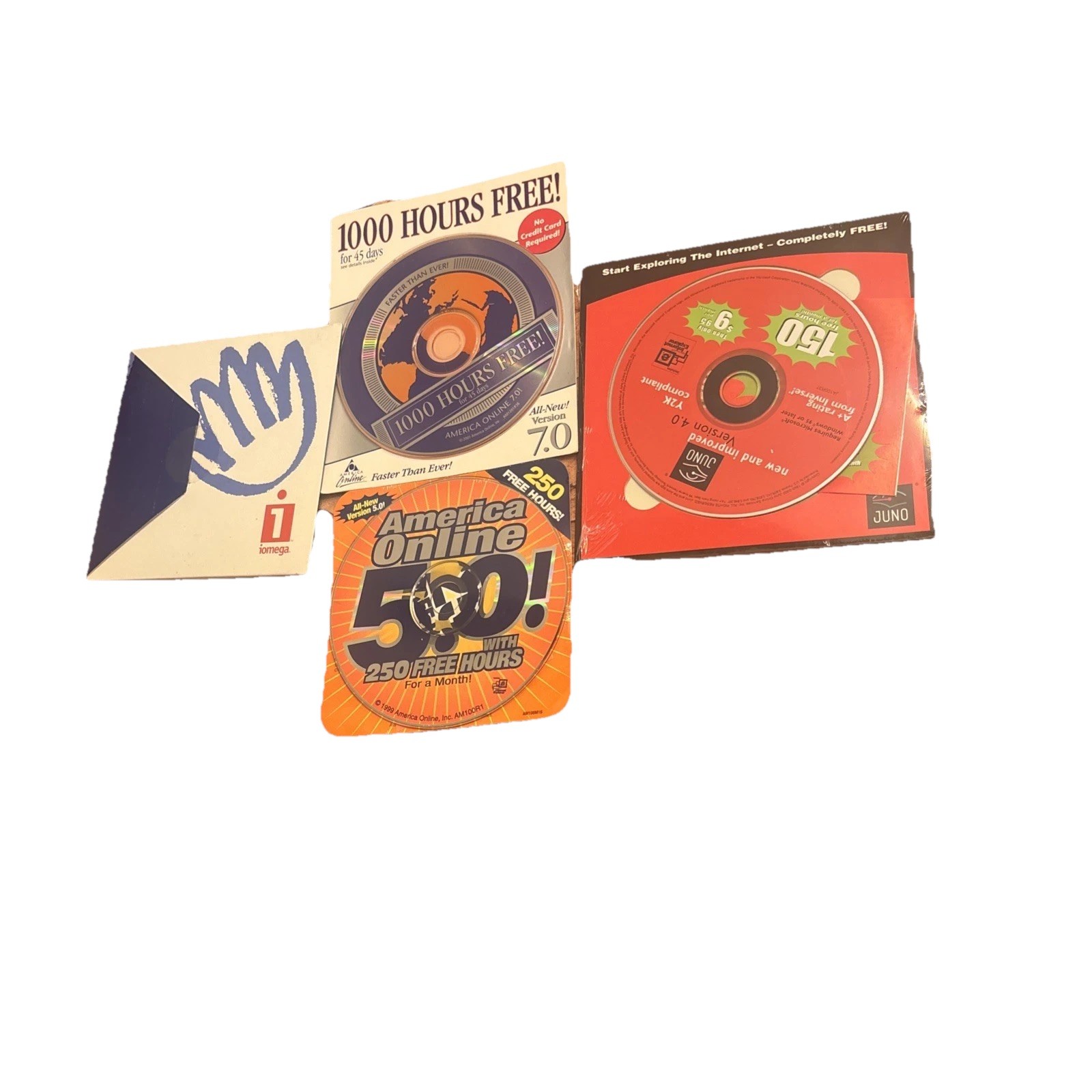 Internet CD Collection, America Online Juno And Iomega Set of 4, Sealed