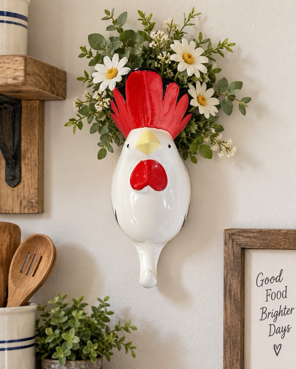 VTG Fitz & Floyd Ceramic Rooster Wall Pocket towel hook Chicken Kitchen Decor 7”
