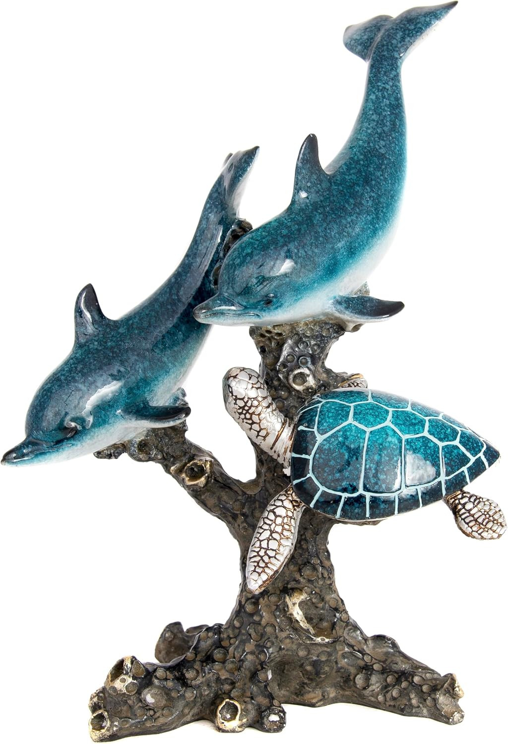 Dolphins and Sea Turtle Swimming on Coral Reef – Ocean Figurine Coastal Tabletop