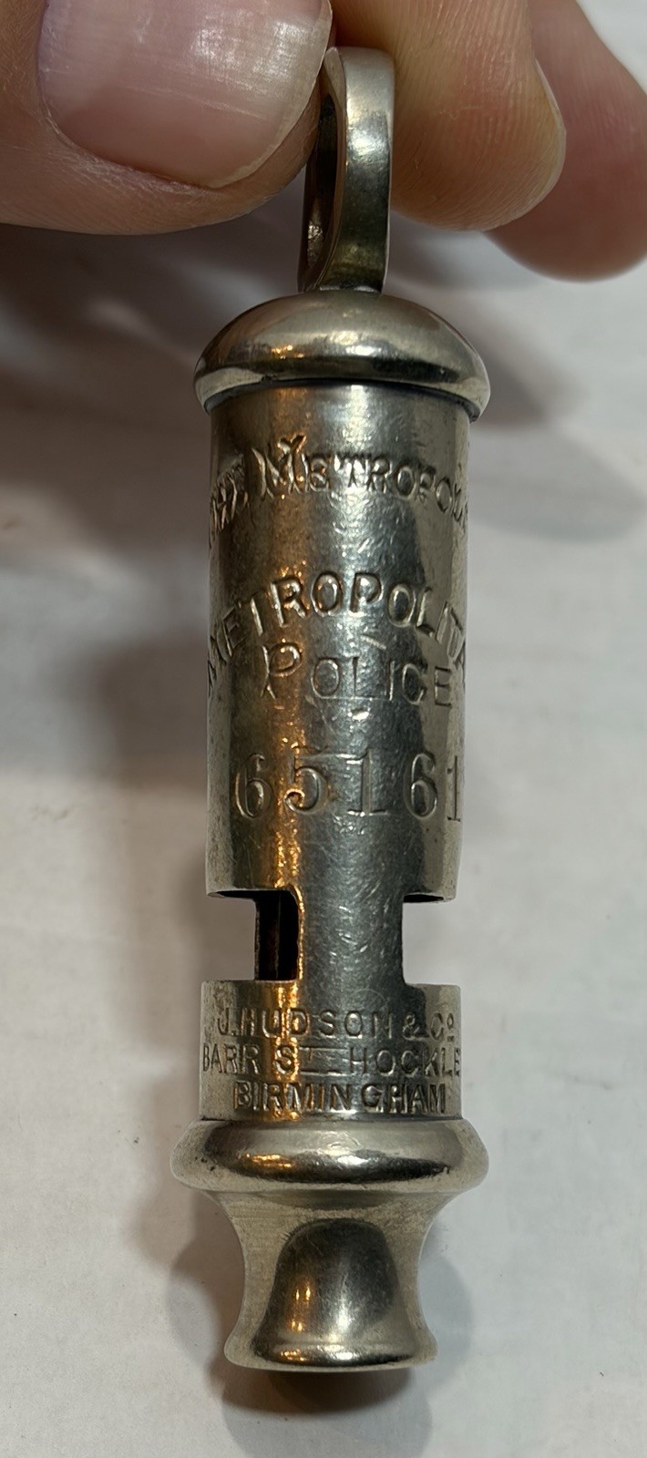 Antique J Hudson Metropolitan Police Whistle 65161 Birmingham Interwar