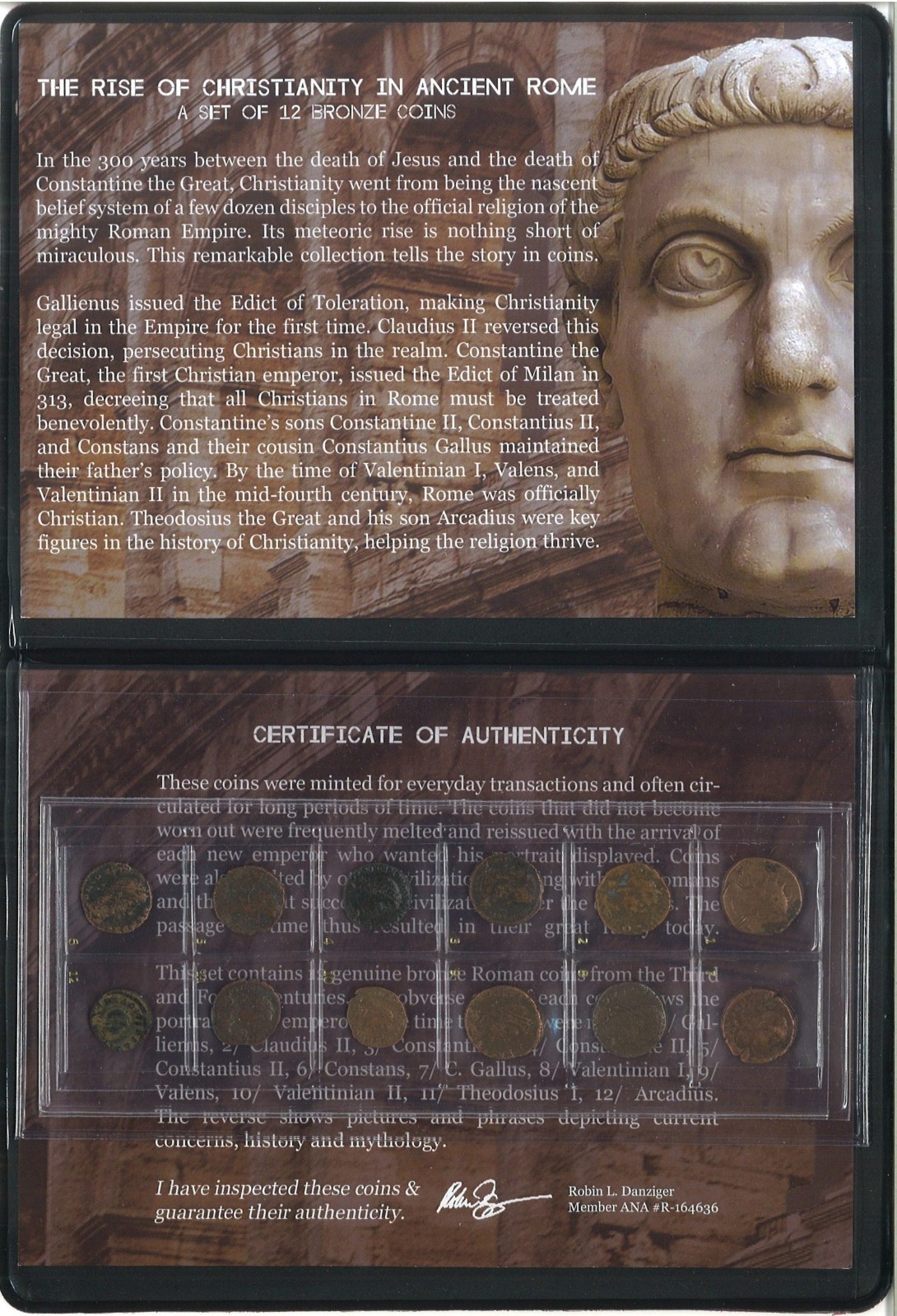 Rise of Christianity in Ancient Rome 12 Bronze Coins Roman Emperors Certified Se