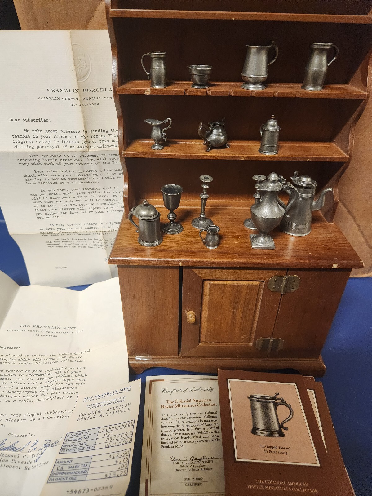 Franklin Mint Colonial American Pewter Miniature Collection Hutch Not Complete