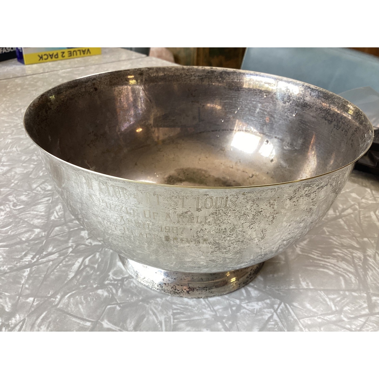 Vintage 1967 VW Club St Louis Rally 1st Place Driver Silver Plate Trophy Bowl 8\