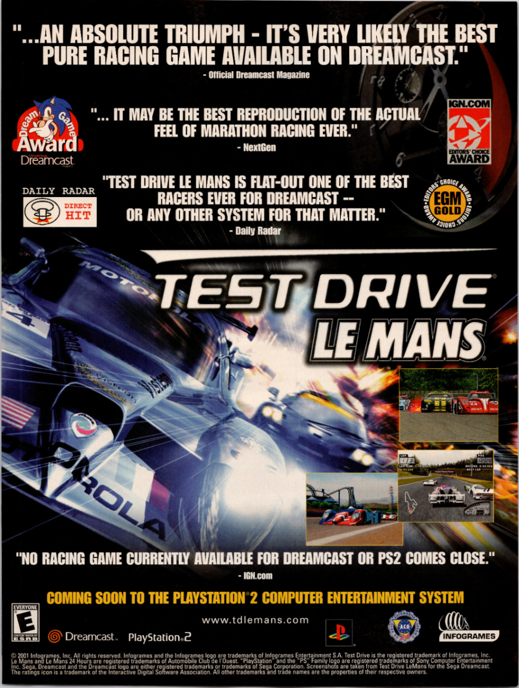Infogrames Test Drive Le Mans Dreamcast PS2 Vintage Racing Game Ad 2001 Poster