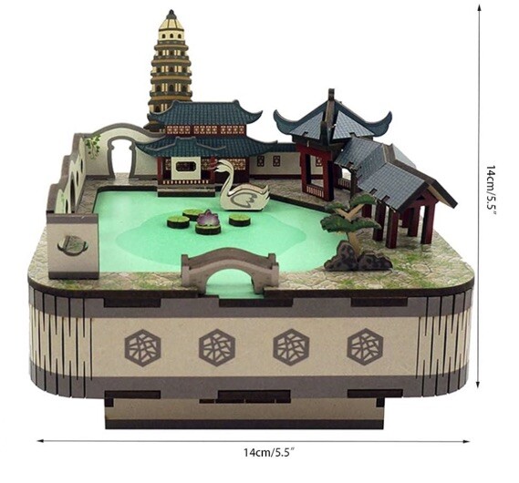 Tonecheer Chinese Suzhou Garden Wooden DIY Music Box Kit. New in Sealed Box