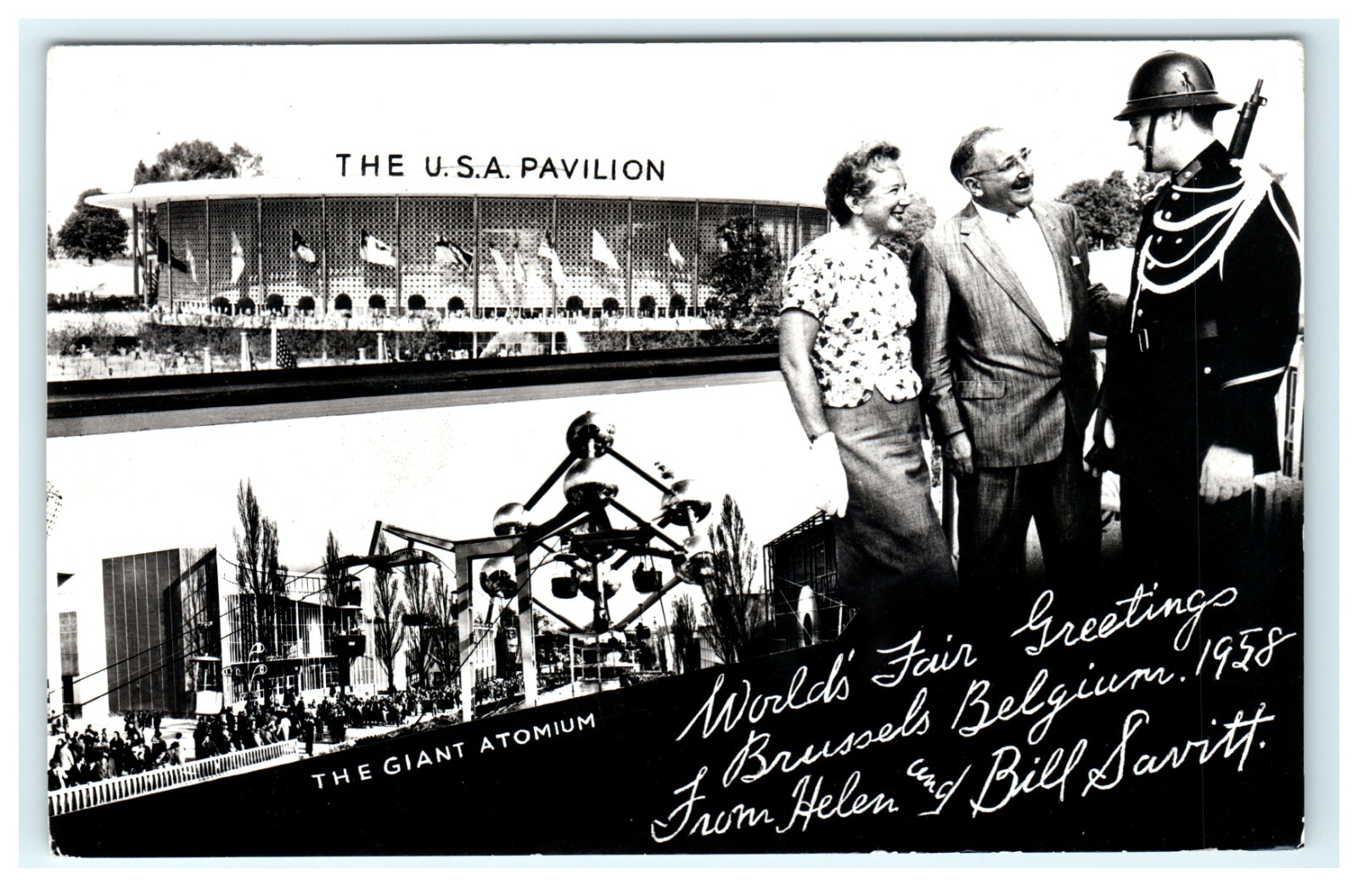 1958 World\'s Fair Brussels Belgium RPPC USA Pavilion & Giant Atomium