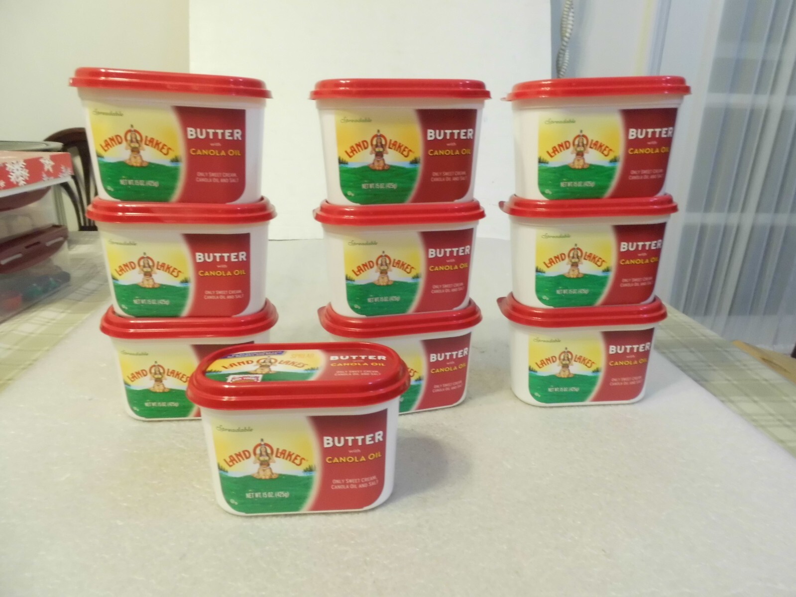 10 Empty Land O\' Lakes 15 OZ. Plastic Butter Tubs W/Discontinued Logo