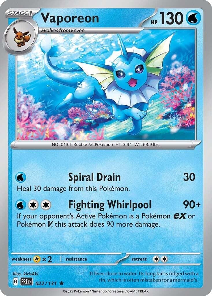 Vaporeon Reverse Holofoil PRE 022/131 R NM