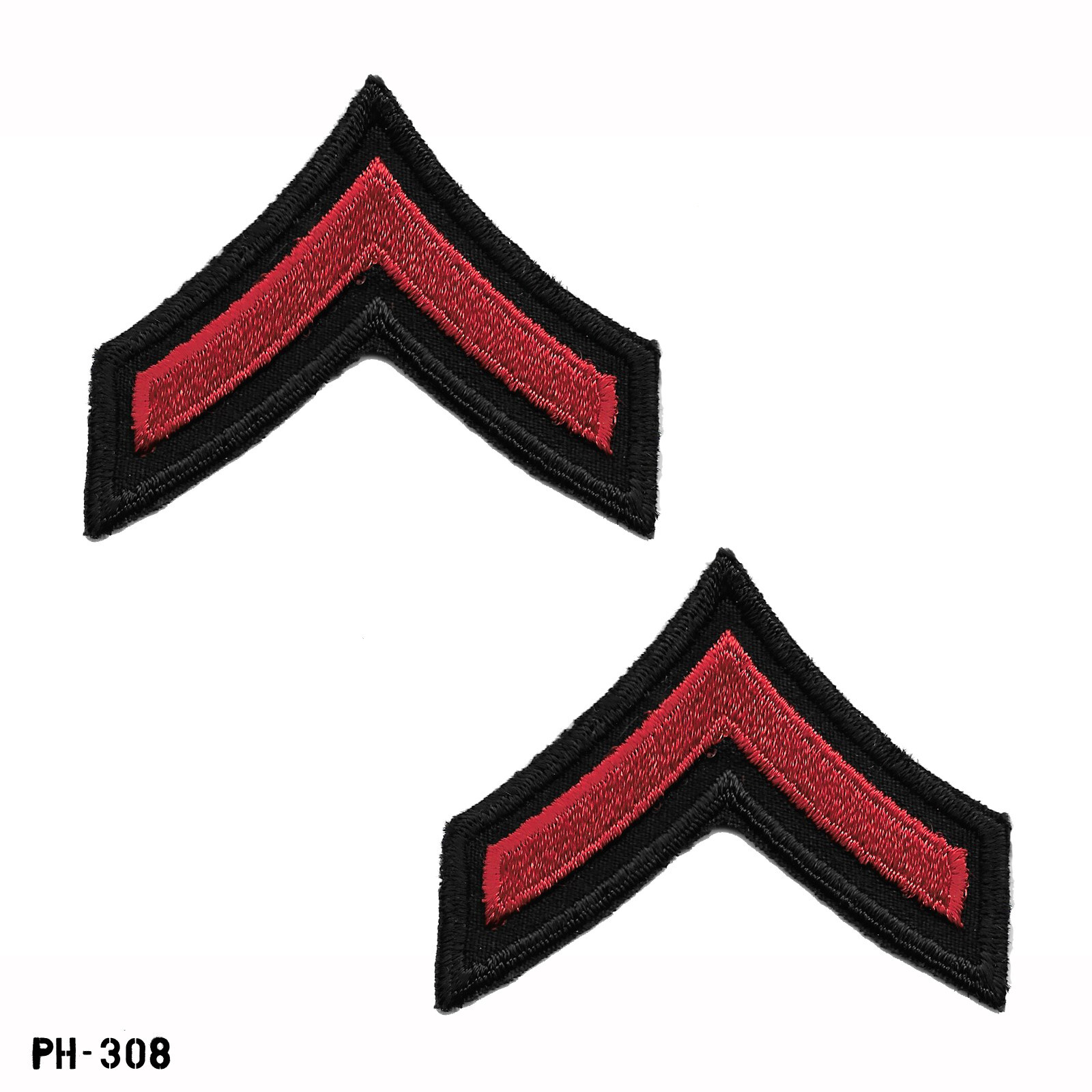 Private Chevron Sleeve Rank Patches, Pair ~ Black & Red ~ NEW ~ Gemsco USA