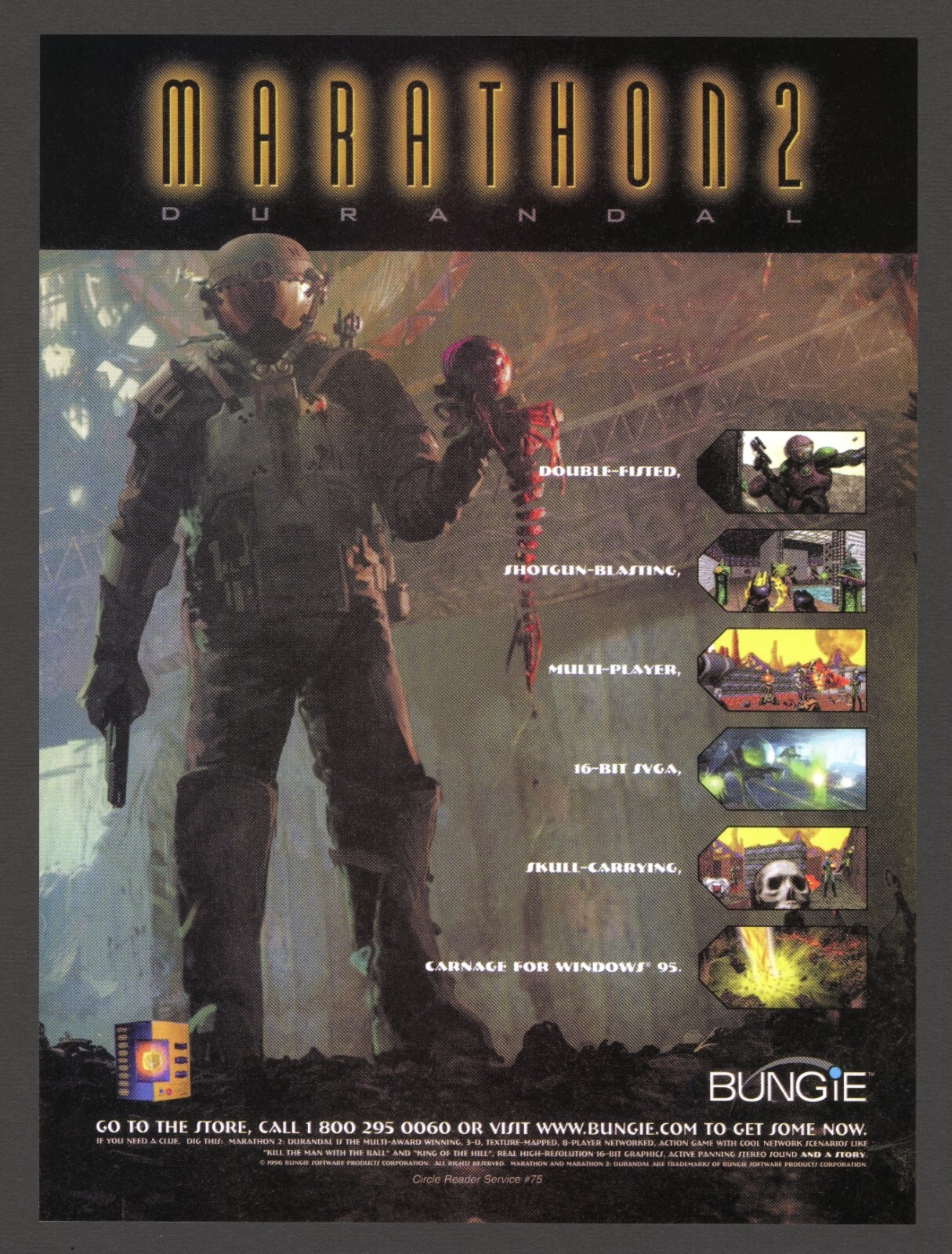Marathon 2 Durandal PC Big Box 1996 Bungie Game Promo Ad Art Print Poster