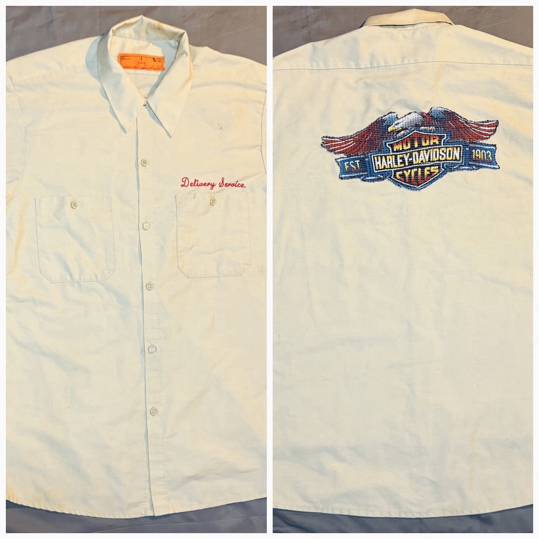 Vintage Harley Davidson Dealership Delivery Service Work Shirt ELBOW USA 70s 80s