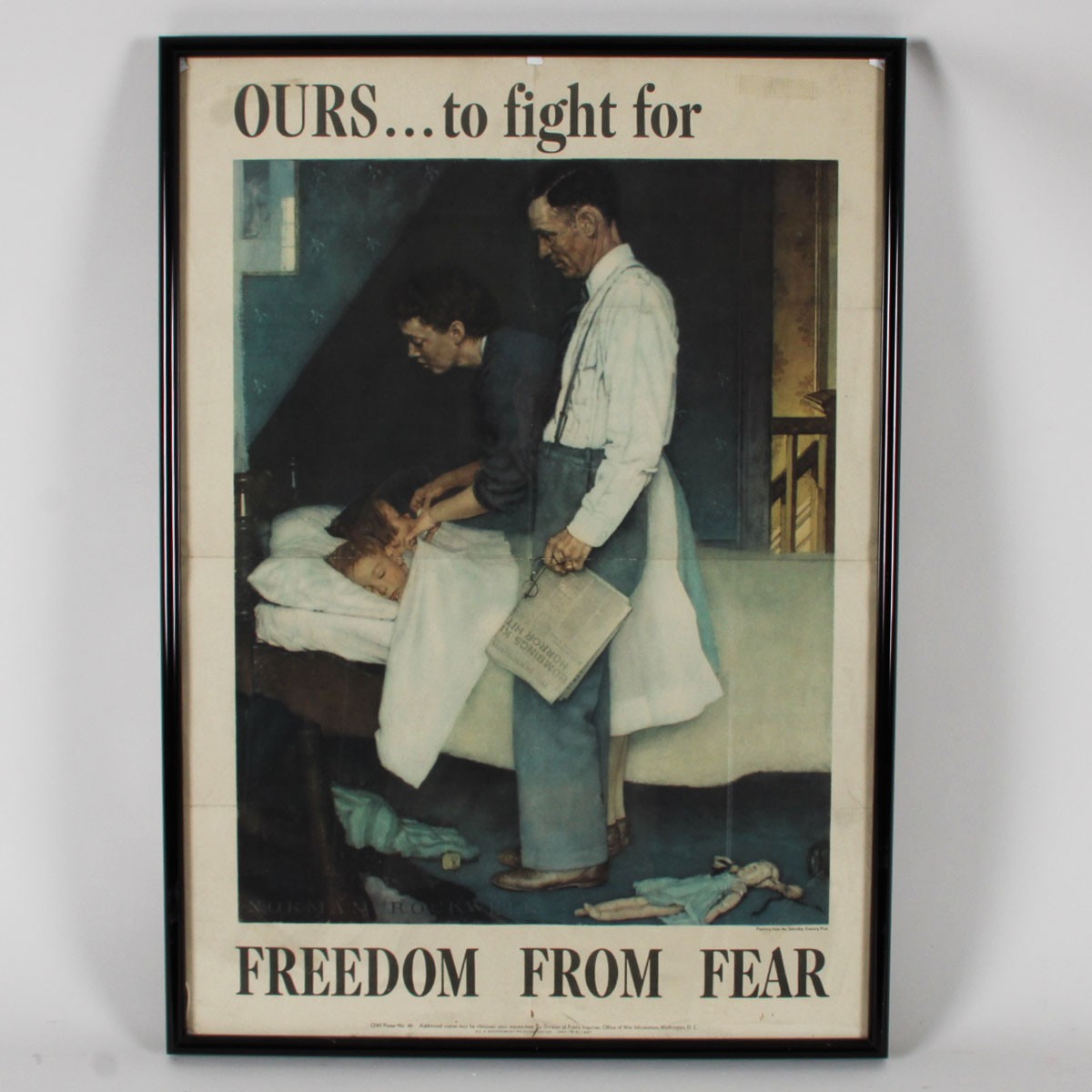 1943 Ours To Fight For Freedom From Fear Norman Rockwell WWII Poster Original VG