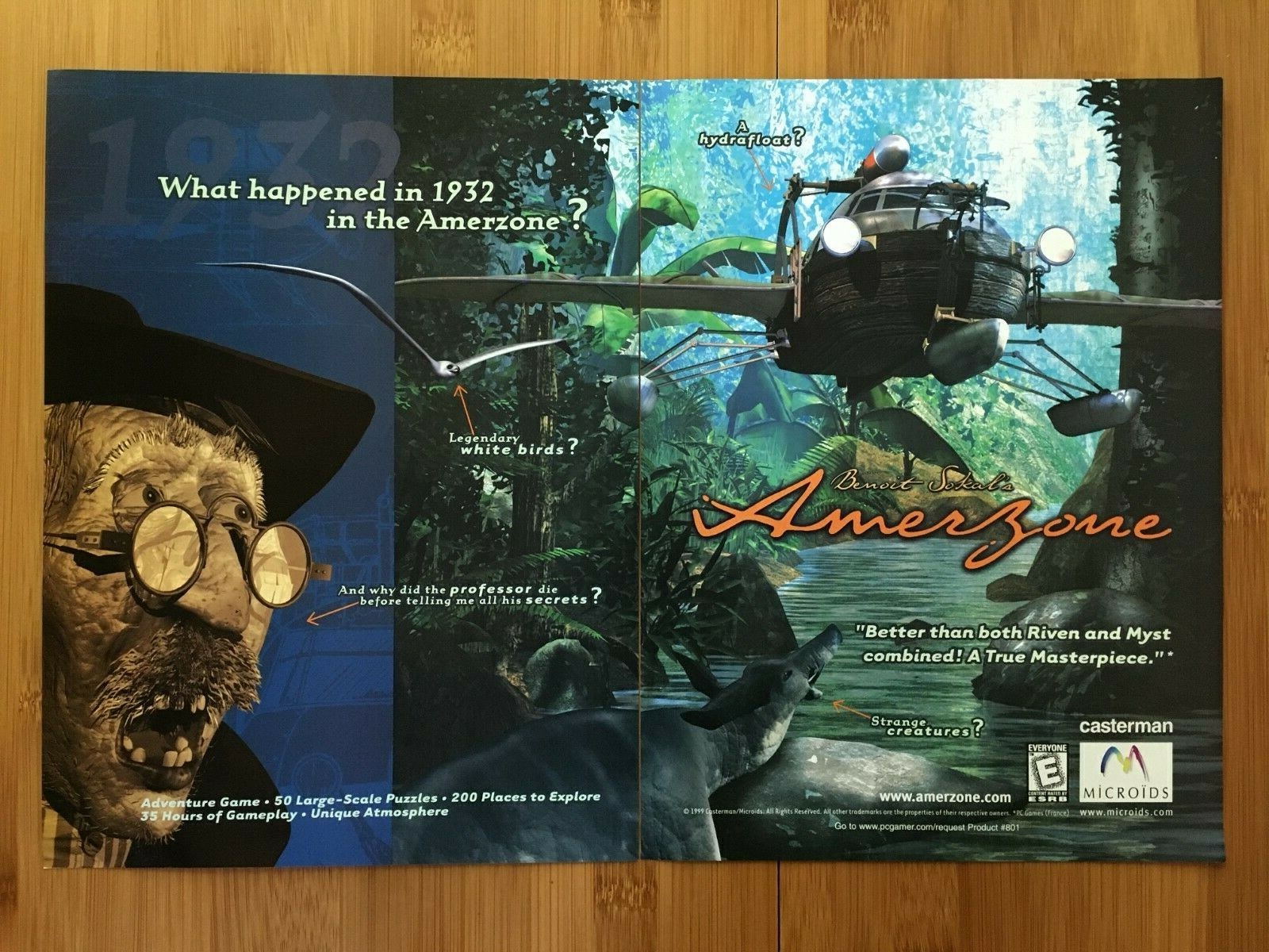 Amerzone PC 1999 Vintage Game Print Ad/Poster Official Benoit Sokal Big Box Art