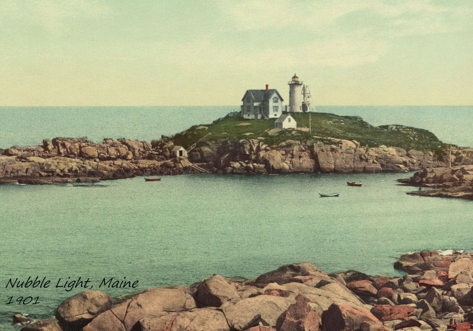 Cape Neddick Nubble Lighthouse Vintage View Fridge Magnet. York Beach, Maine.