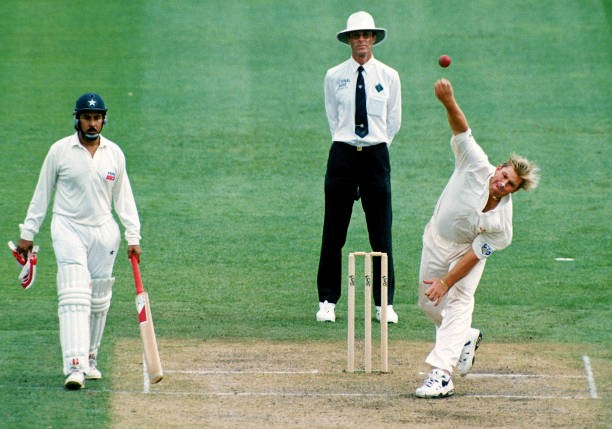Shane Warne of Australia as Salim Malik of Pakistan looks 3rd Test- Old Photo