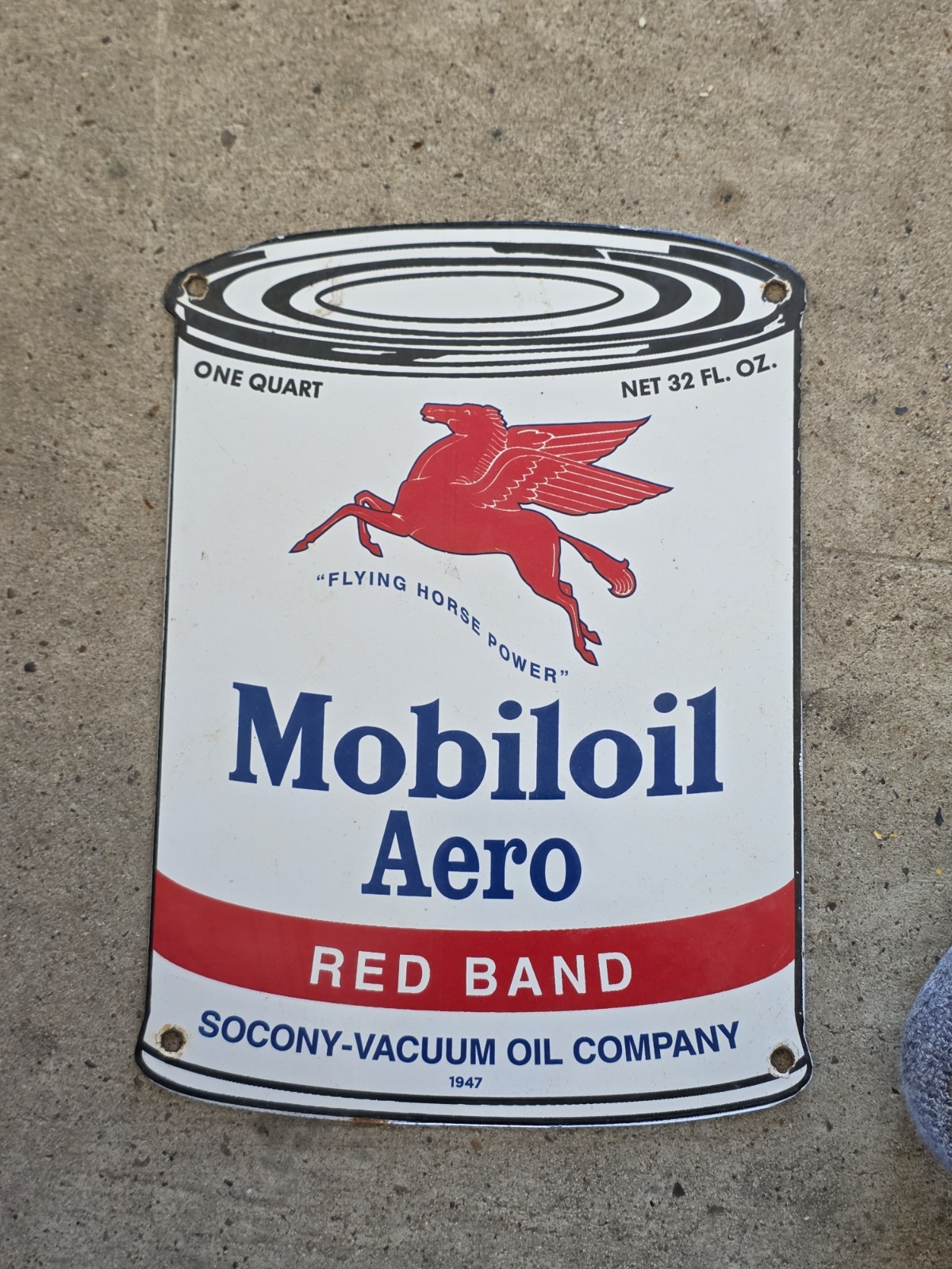 VINTAGE 1947 MOBILOIL AERO CAN PORCELAIN GAS PUMP SIGN MOBIL MOBILGAS 11\