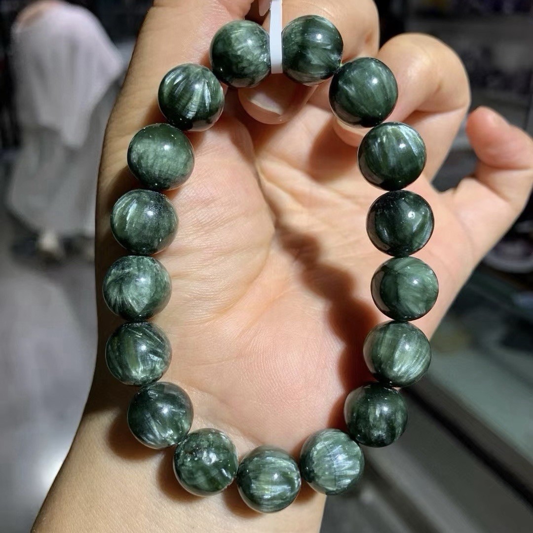 12mm Natural Green Seraphinite Gemstone Bracelet Round Bead Stretch Crystal